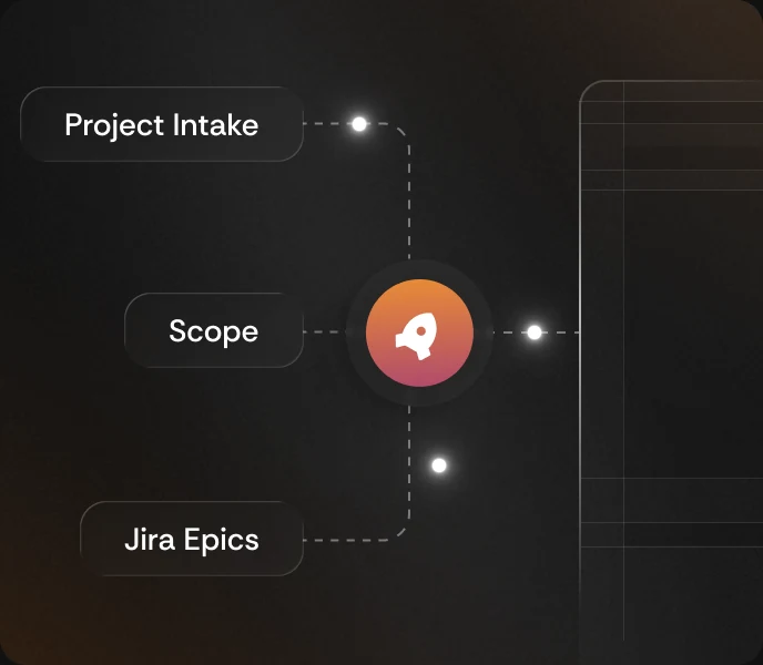 AI agents turning a project intake and scope into Jira epics.